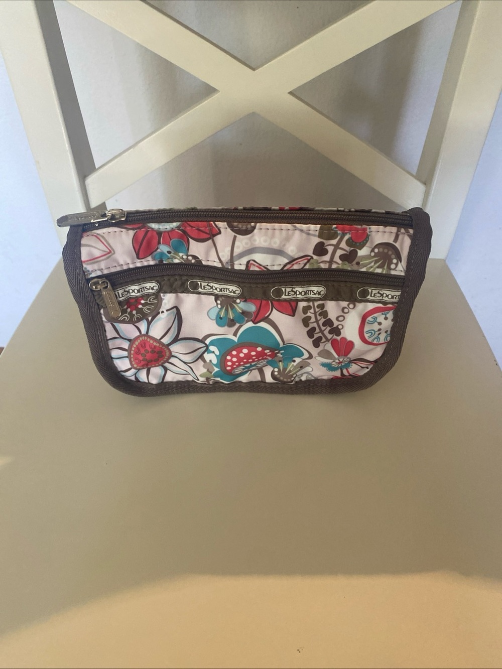 LeSportsac Colorful Floral Cosmetic Accessory Zippered Nylon Travel Pouch Bag